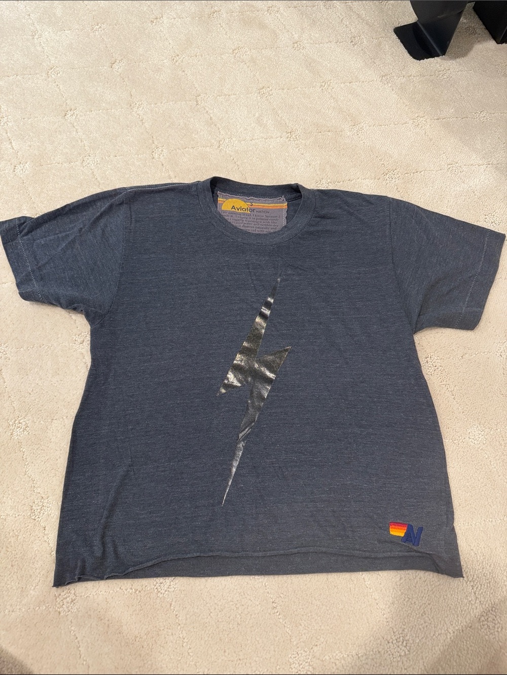 Aviator Nation womens Heather gray  Tee with Metallic Lightning
